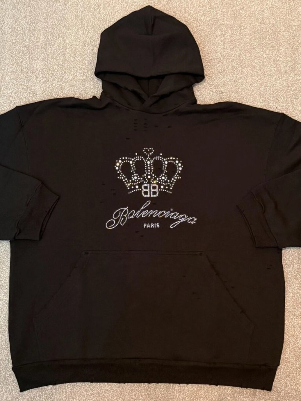 Balenciaga Distressed BB Motel Large Fit Hoodie faded black sz 2 / S